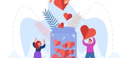 Hand Of Generous Person Putting Heart In Jar