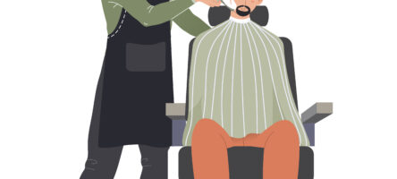 Male Hairdresser Professional Fashionable Beard, Man Character Client Waiting Shaves Isolated On White, Flat Vector Illustration.